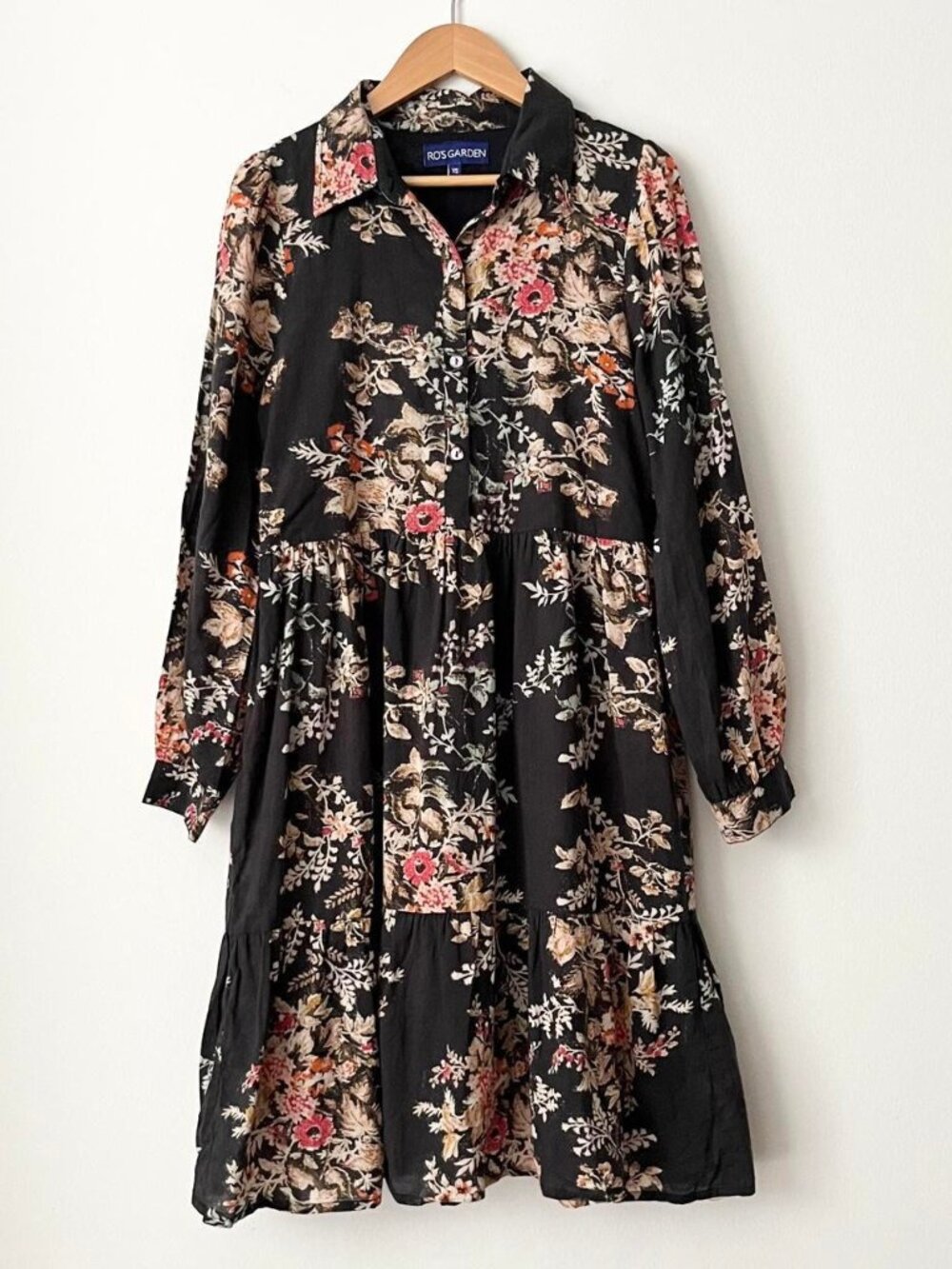 Ro's Garden Floral Shirt Dress XS Gauzy Cotton Relaxed Fit Cottage Vintage Style
